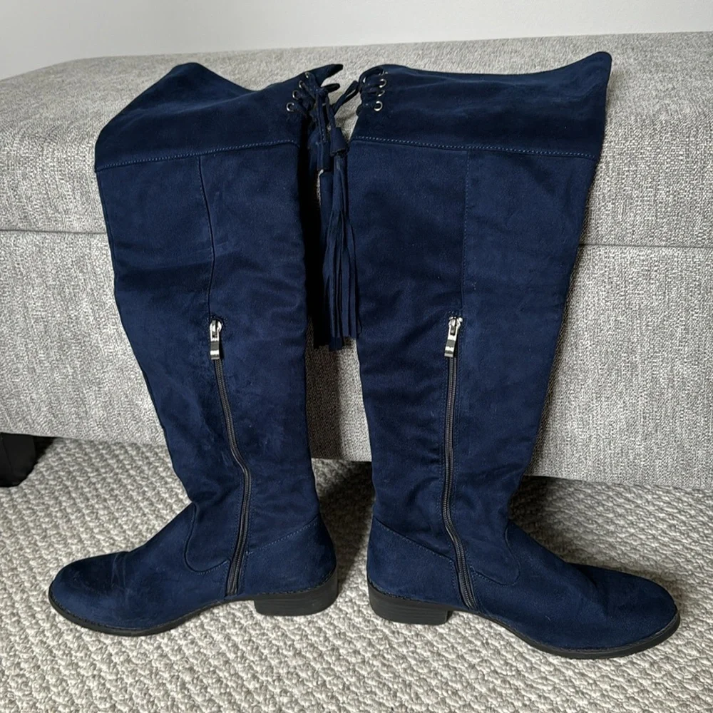 Over the knee faux suede boots with tassels